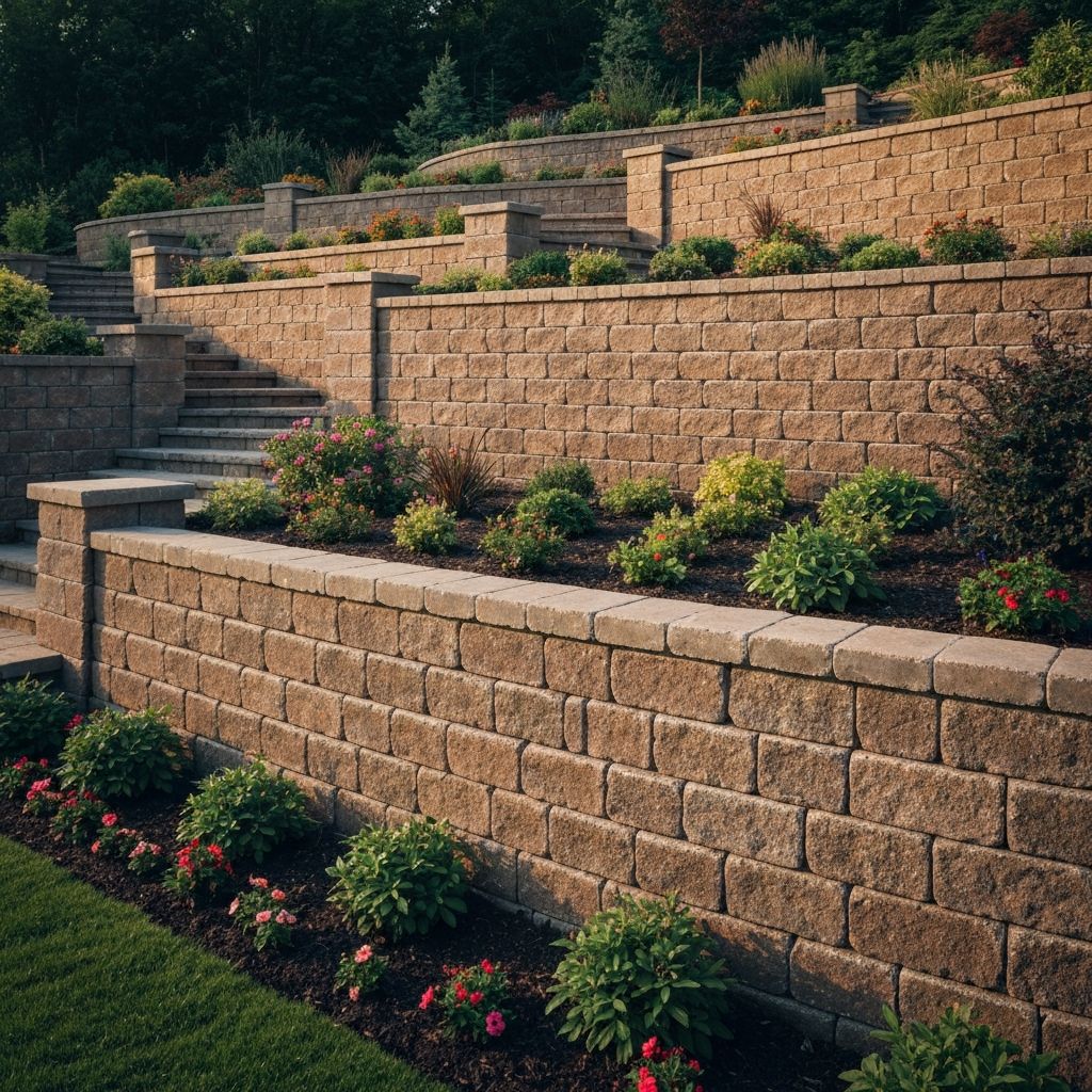 Block retaining wall garden