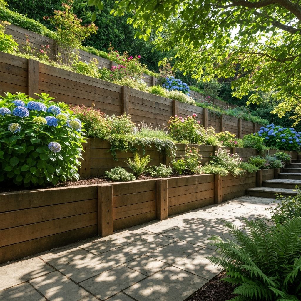 Wooden retaining wall in North York